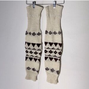 Vintage Hand Knit Cream Brown Leg Warmers